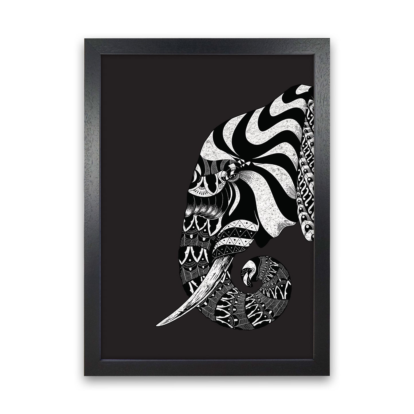 Ornate Elephant Art Print by Jason Stanley Black Grain
