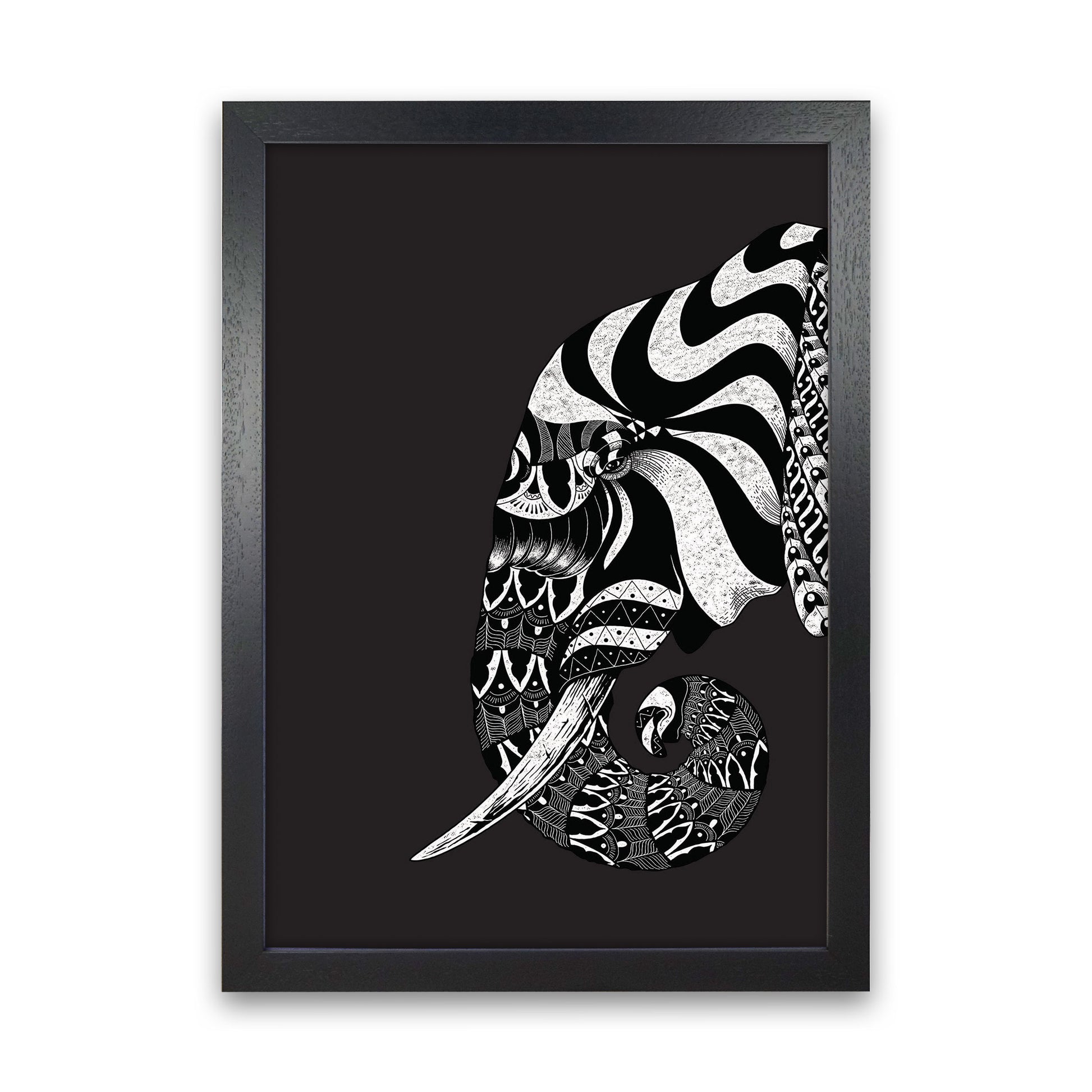 Ornate Elephant Art Print by Jason Stanley Black Grain