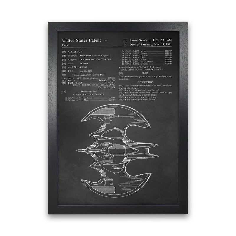 Batwing Patent Side View- Chalkboard Art Print by Jason Stanley Black Grain