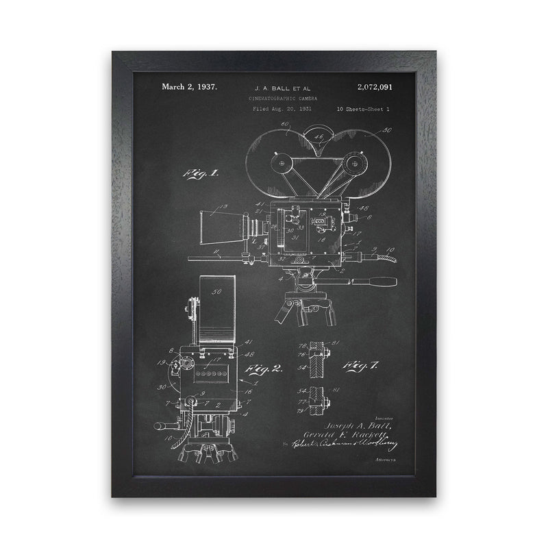 Cinema Camera Patent-Chalkboard Art Print by Jason Stanley Black Grain
