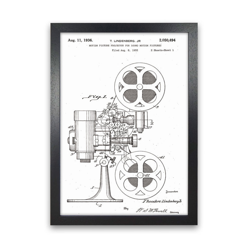 Motion Picture Projector Patent Art Print by Jason Stanley Black Grain
