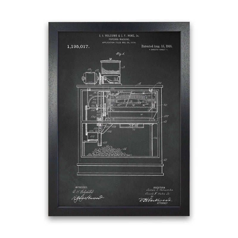 Popcorn Machine Patent- Chalkboard Art Print by Jason Stanley Black Grain