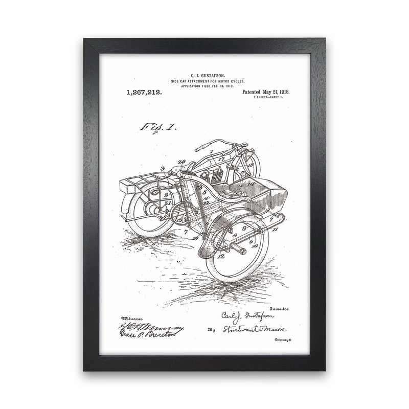 Motorcycle With Side Car Patent Art Print by Jason Stanley Black Grain