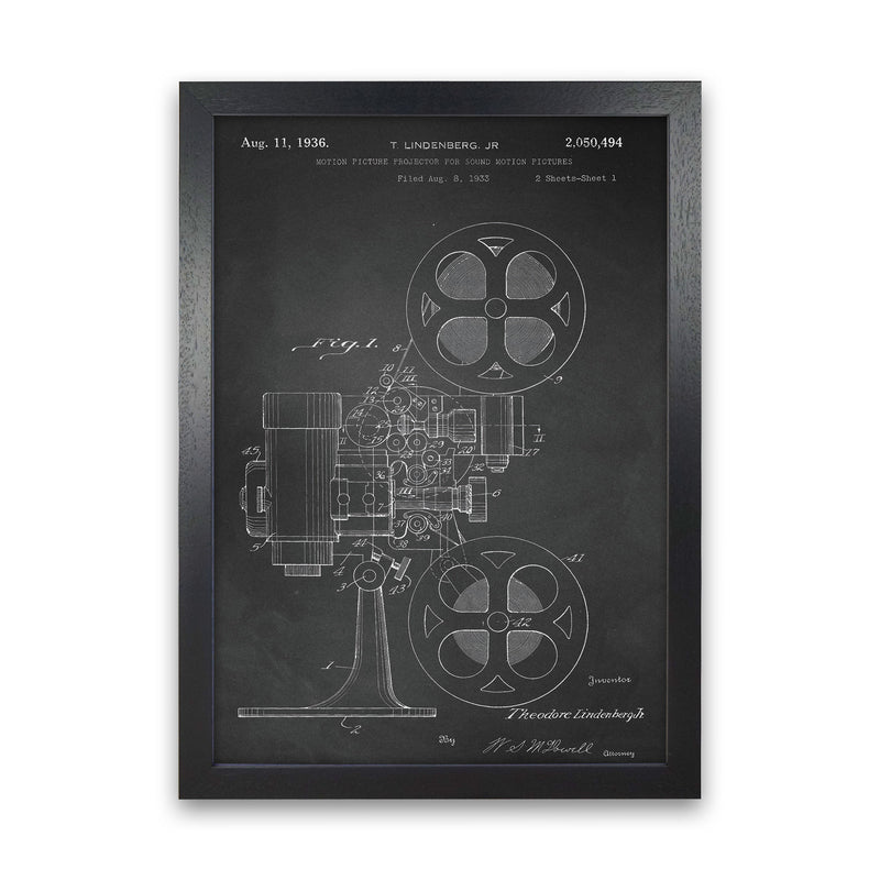 Motion Picture Projector Patent-Chalkboard Art Print by Jason Stanley Black Grain