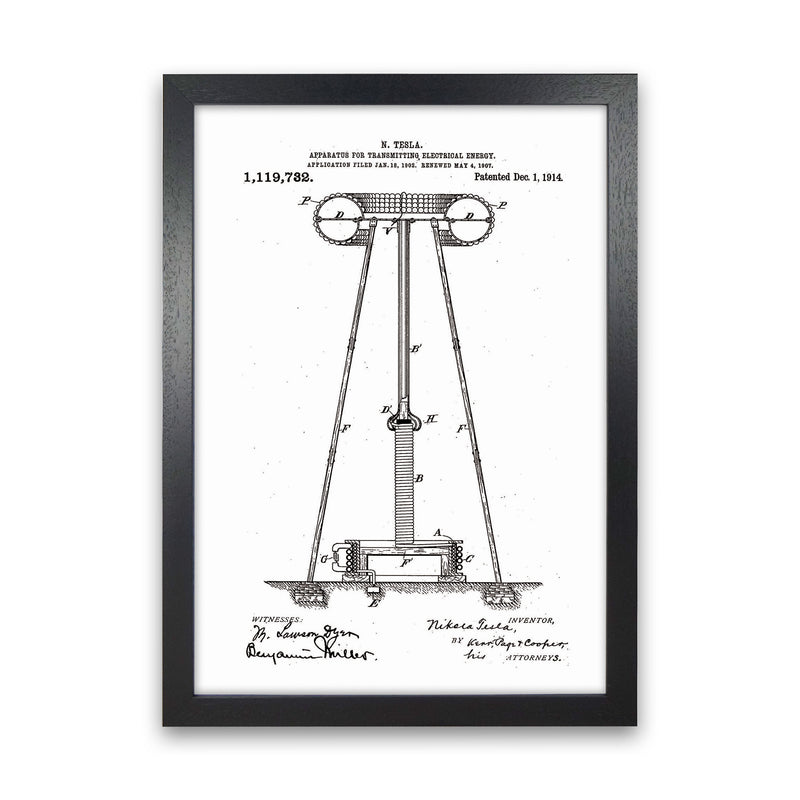 Tesla Electrical Energy Patent Art Print by Jason Stanley Black Grain