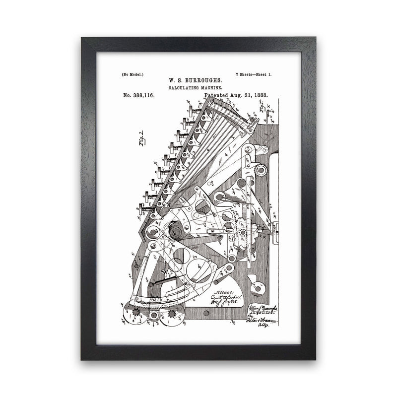 Calculating Machine Patent Art Print by Jason Stanley Black Grain