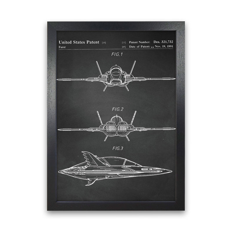 Batwing Patent- Chalkboard Art Print by Jason Stanley Black Grain