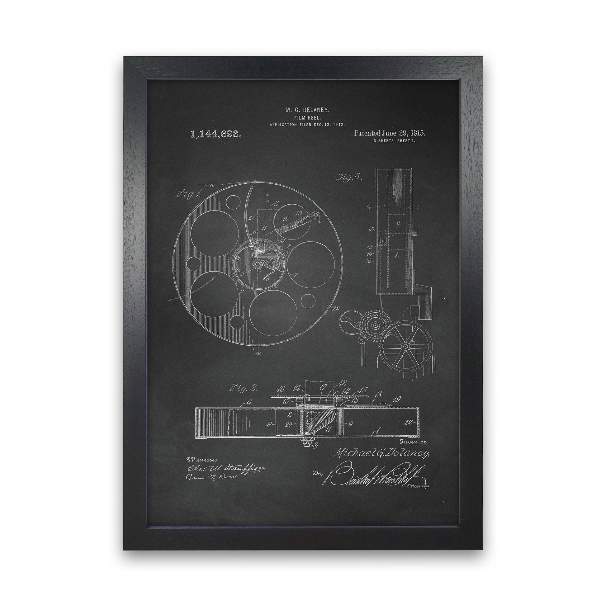 Film Reel Patent 2-Chalkboard Art Print by Jason Stanley Black Grain