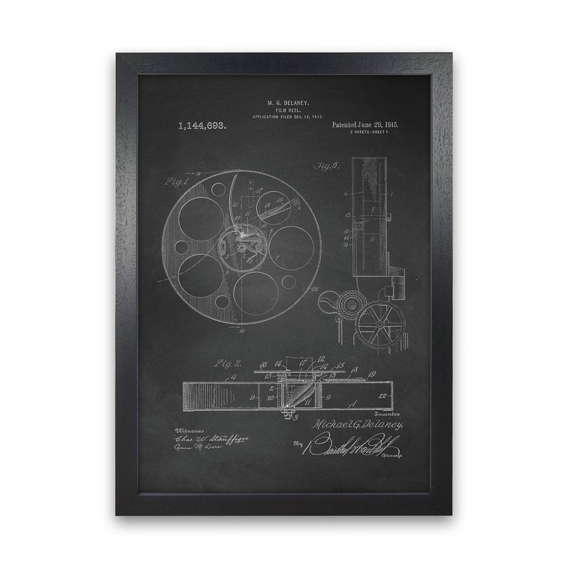Film Reel Patent 2-Chalkboard Art Print by Jason Stanley Black Grain