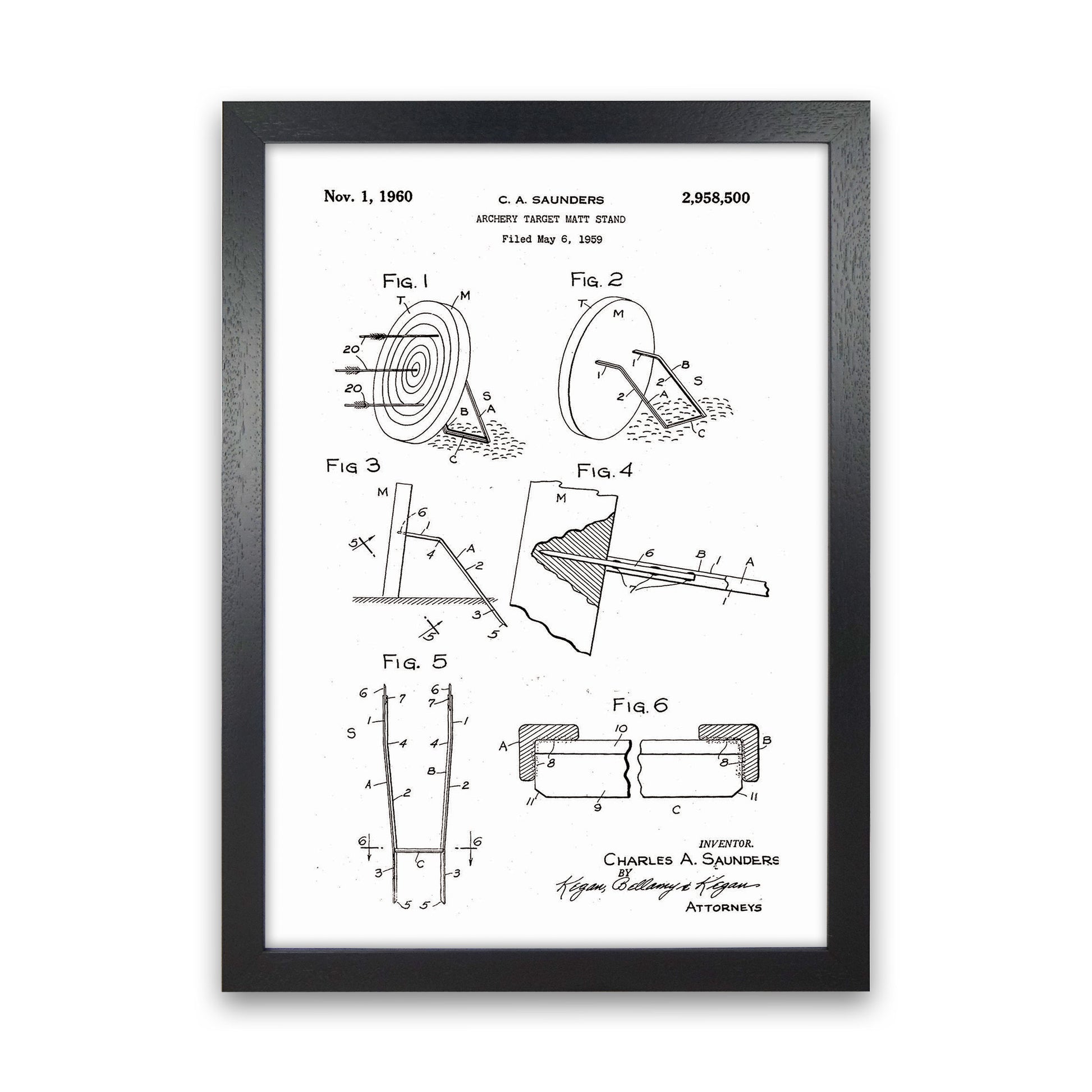 Archery Target Stand Patent Art Print by Jason Stanley Black Grain