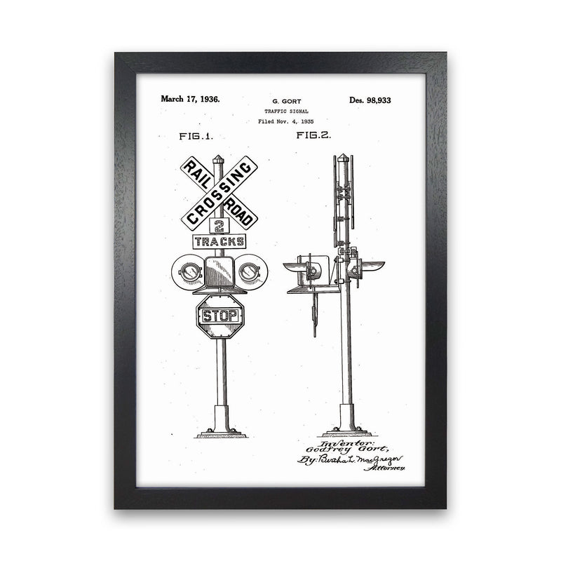 Rail Road Crossing Sign Patent Art Print by Jason Stanley Black Grain
