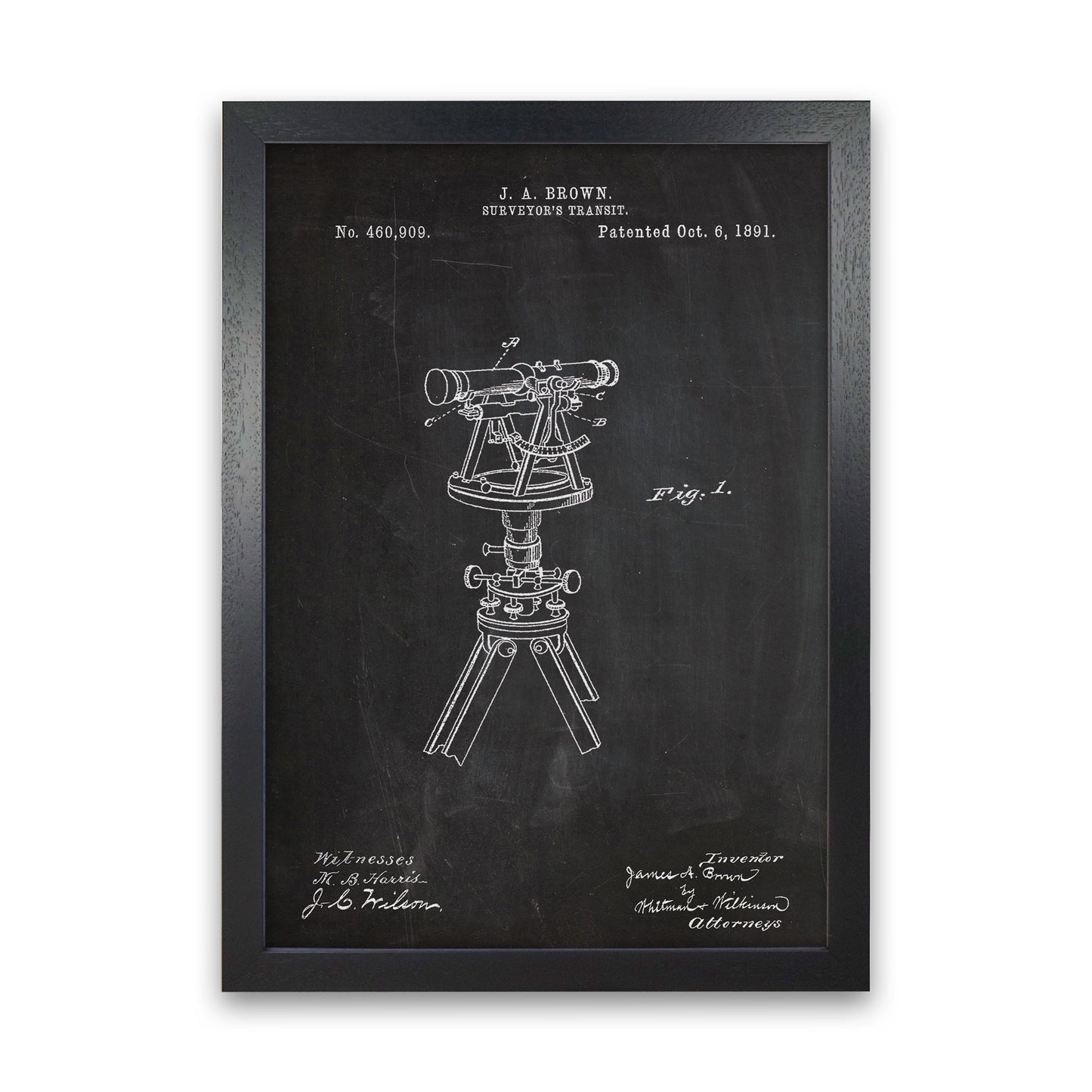 Surveyor's Transit Patent Art Print by Jason Stanley Black Grain