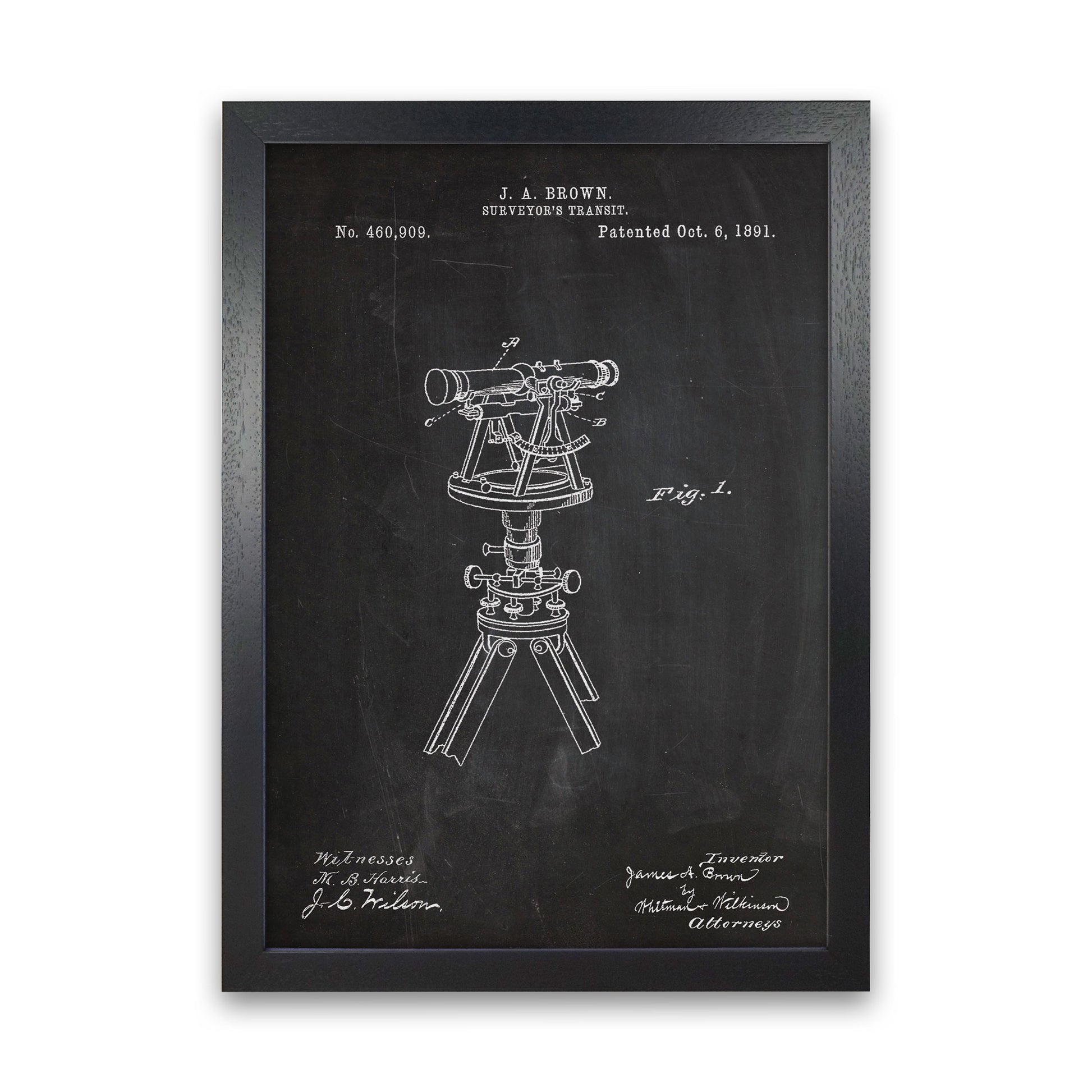 Surveyor's Transit Patent Art Print by Jason Stanley Black Grain