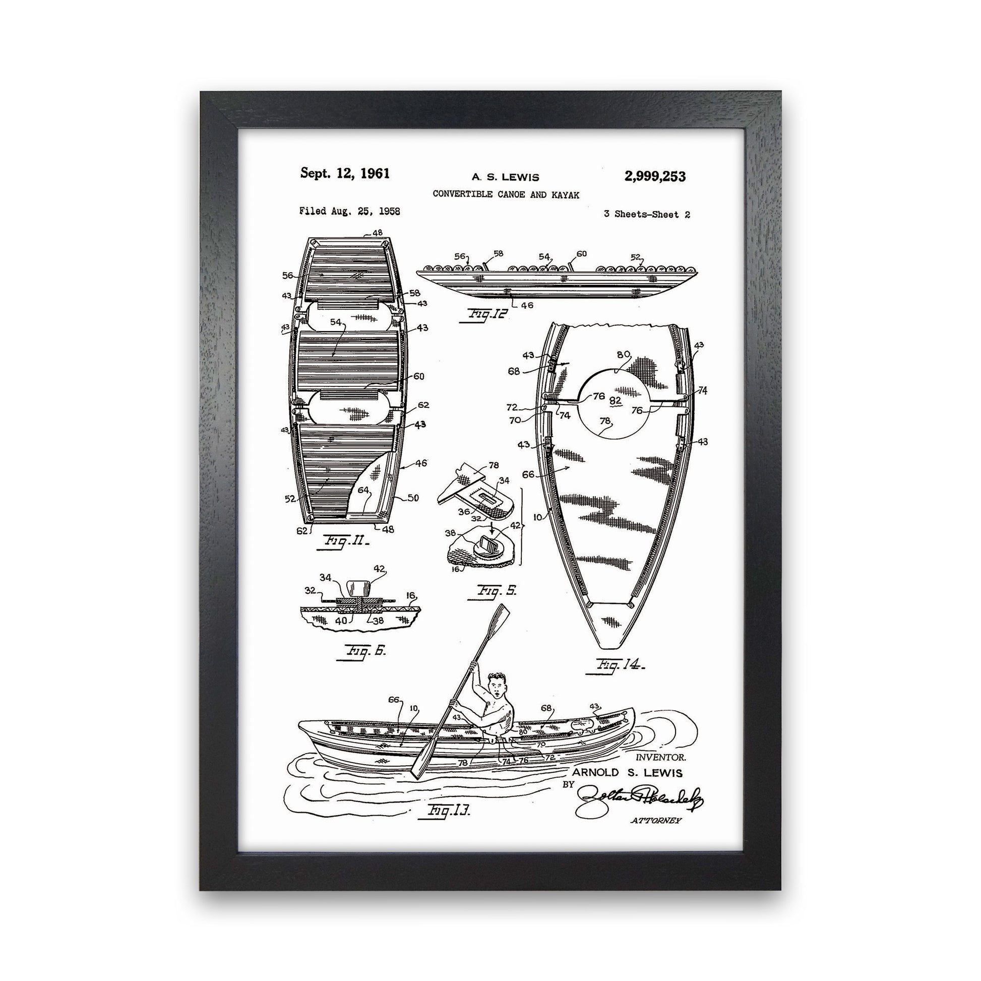 Canoe And Kayak Patent Art Print by Jason Stanley Black Grain