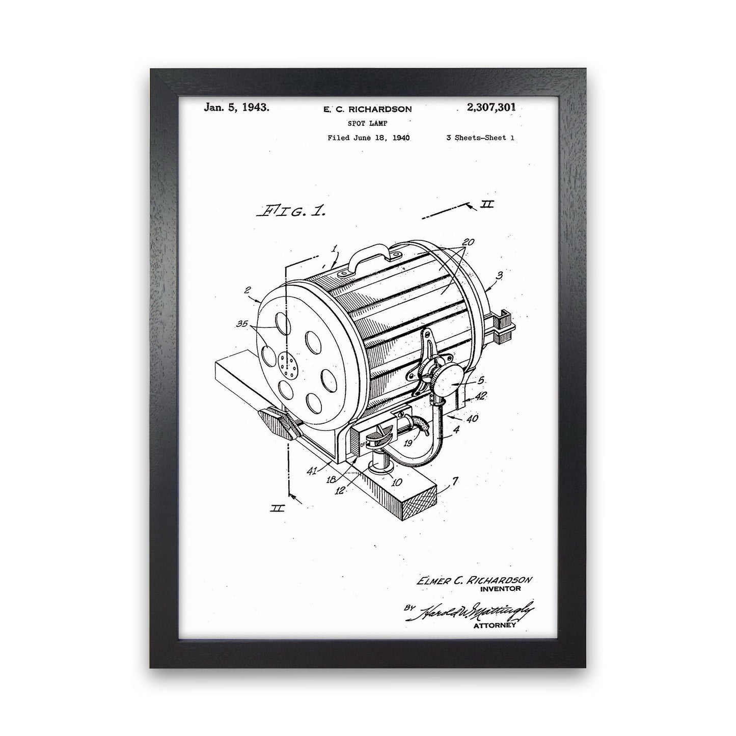 Cinema Spot Light Patent Art Print by Jason Stanley Black Grain