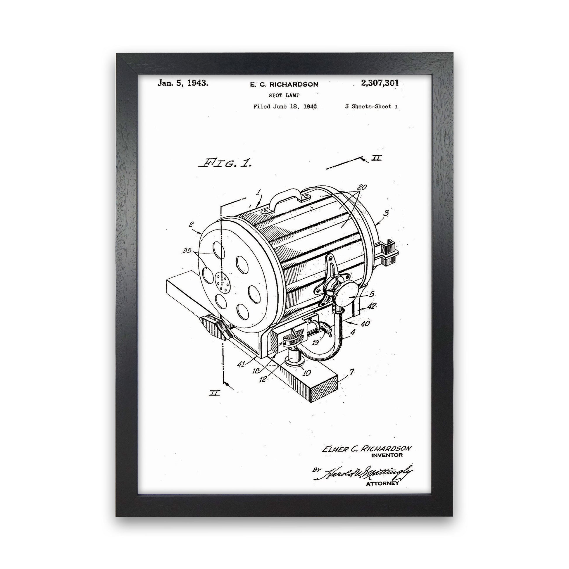Cinema Spot Light Patent Art Print by Jason Stanley Black Grain