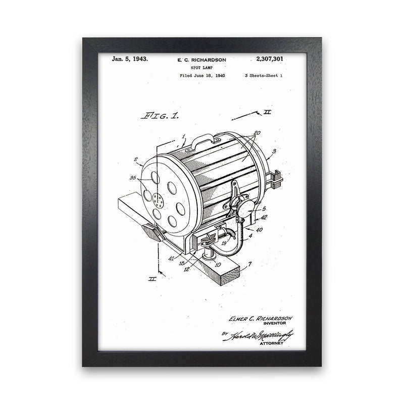 Cinema Spot Light Patent Art Print by Jason Stanley Black Grain