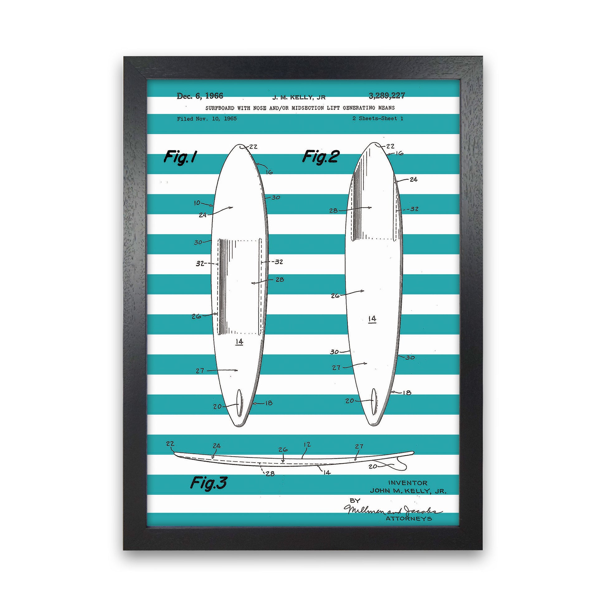 Surfboard Patent Stripe Art Print by Jason Stanley Black Grain
