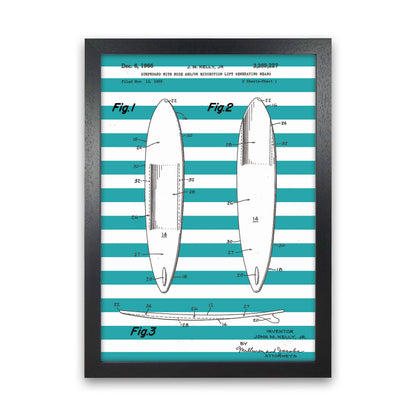 Surfboard Patent Stripe Art Print by Jason Stanley Black Grain
