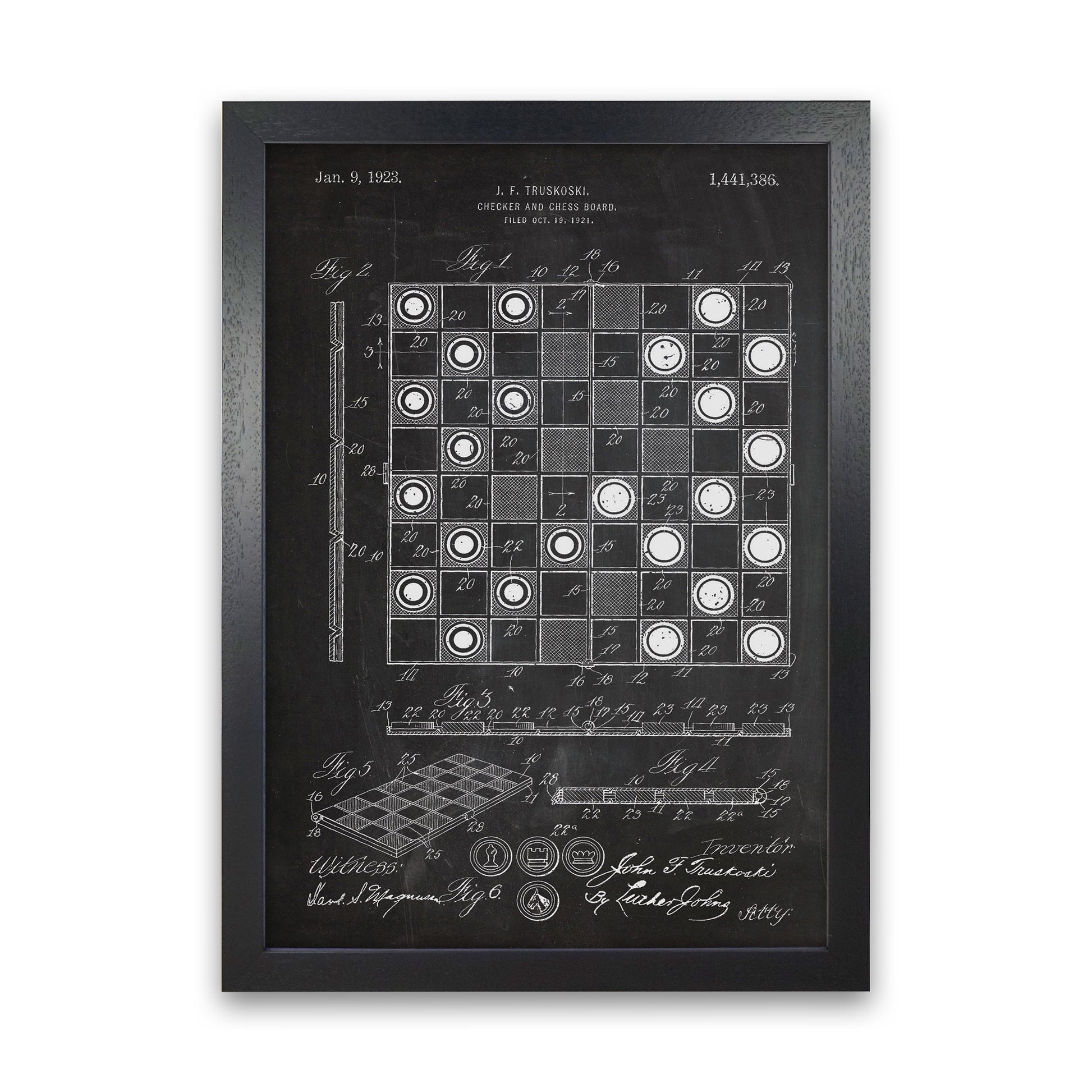 Chess And Checkers Patent Art Print by Jason Stanley Black Grain