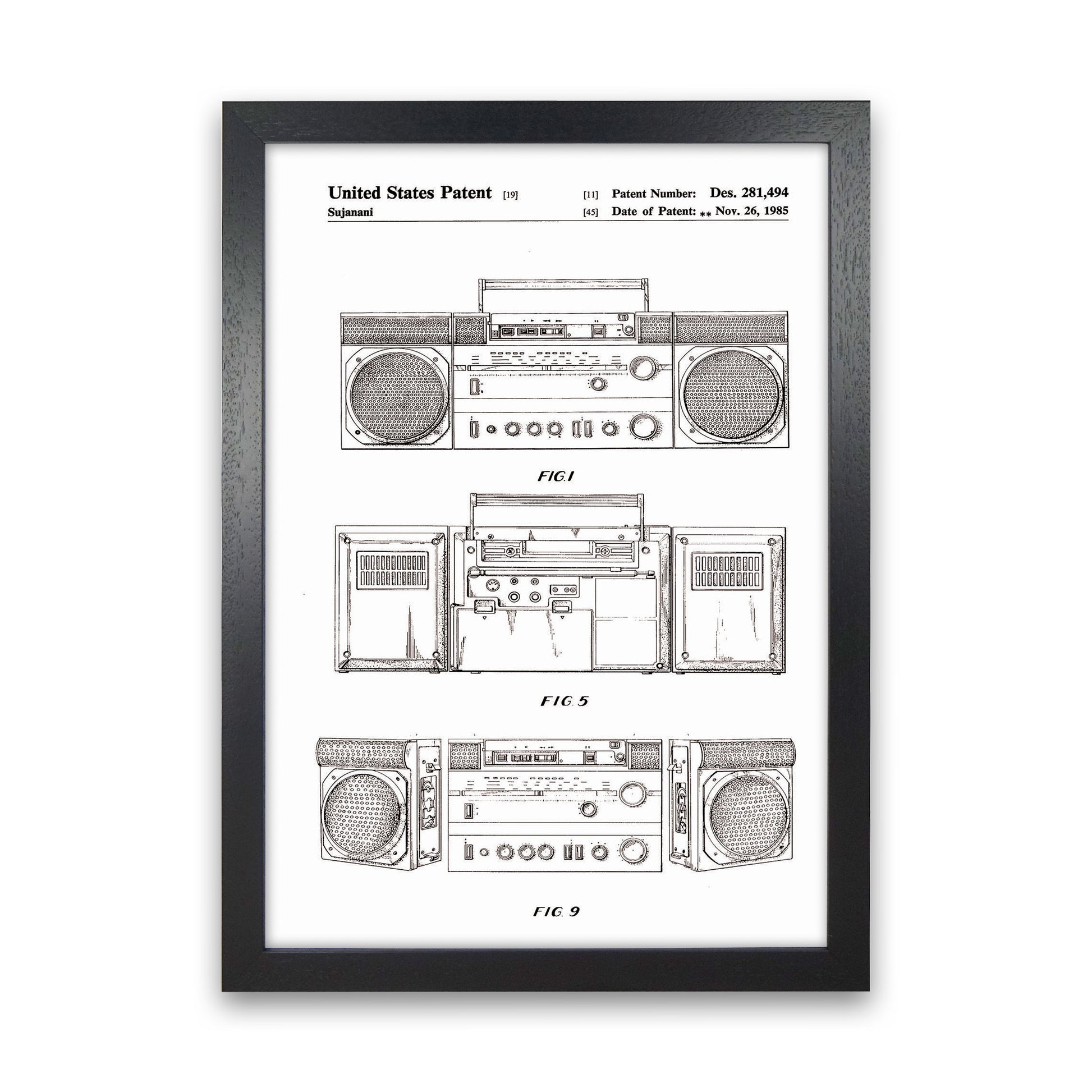 Ghetto Blaster Patent Art Print by Jason Stanley Black Grain