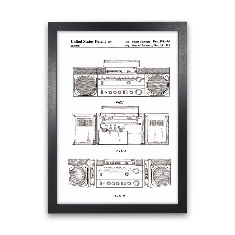 Ghetto Blaster Patent Art Print by Jason Stanley Black Grain