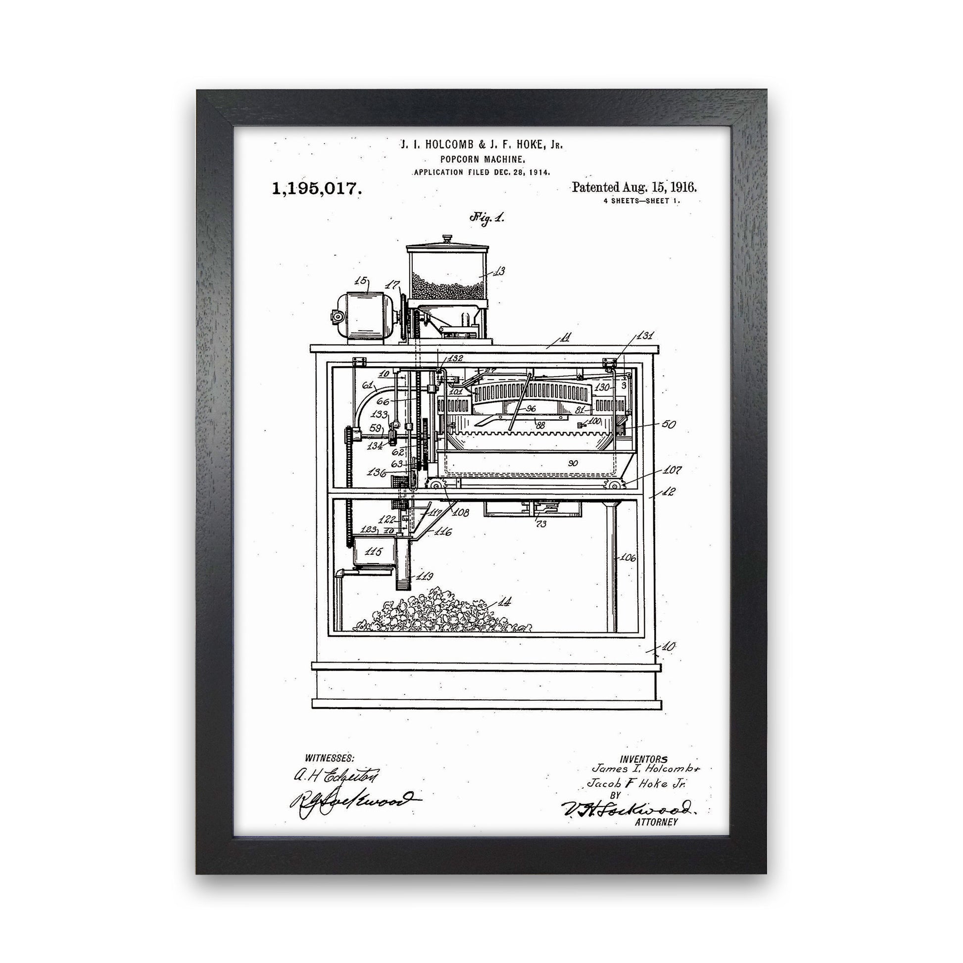 Popcorn Machine Patent Art Print by Jason Stanley Black Grain