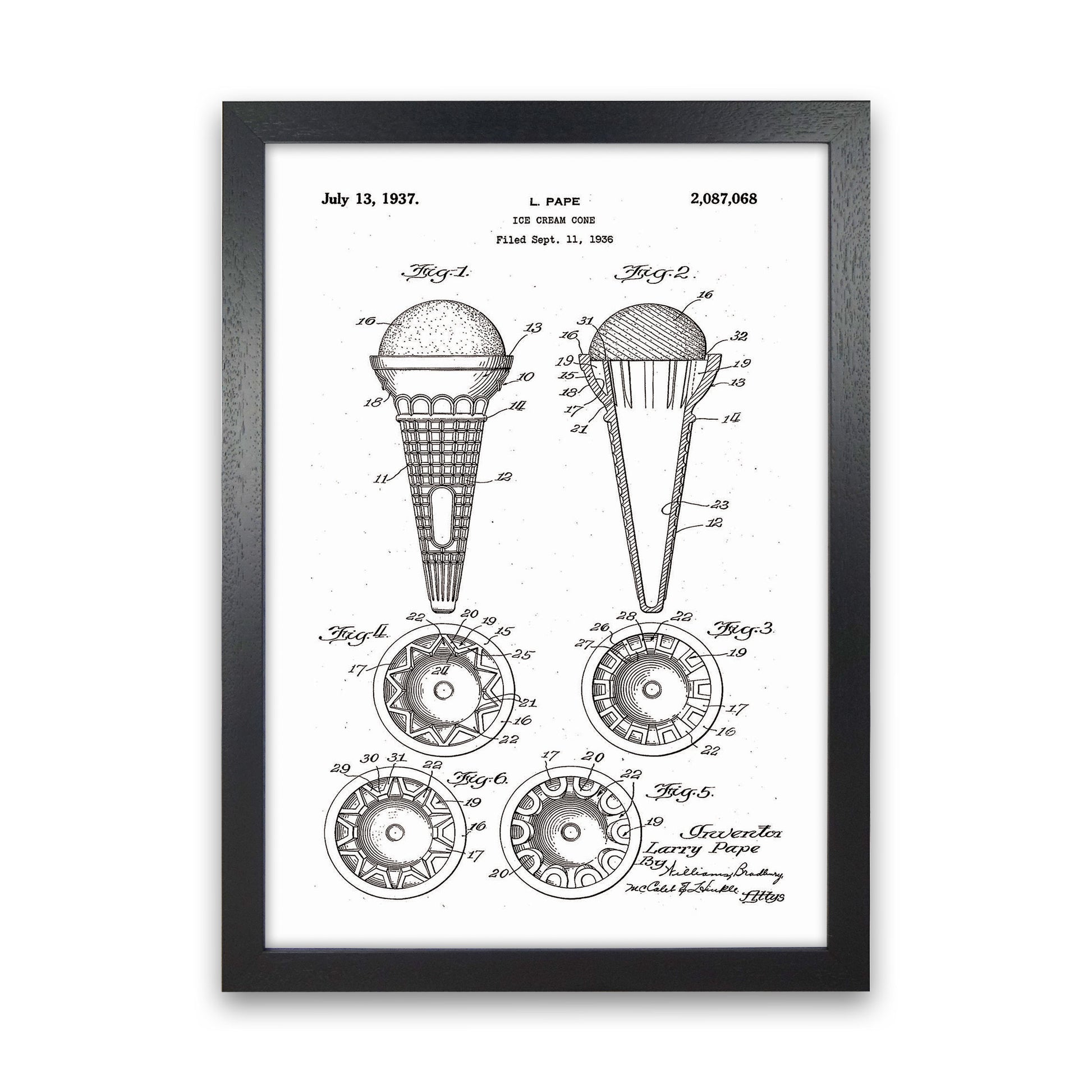 Ice Cream Cone Patent Art Print by Jason Stanley Black Grain