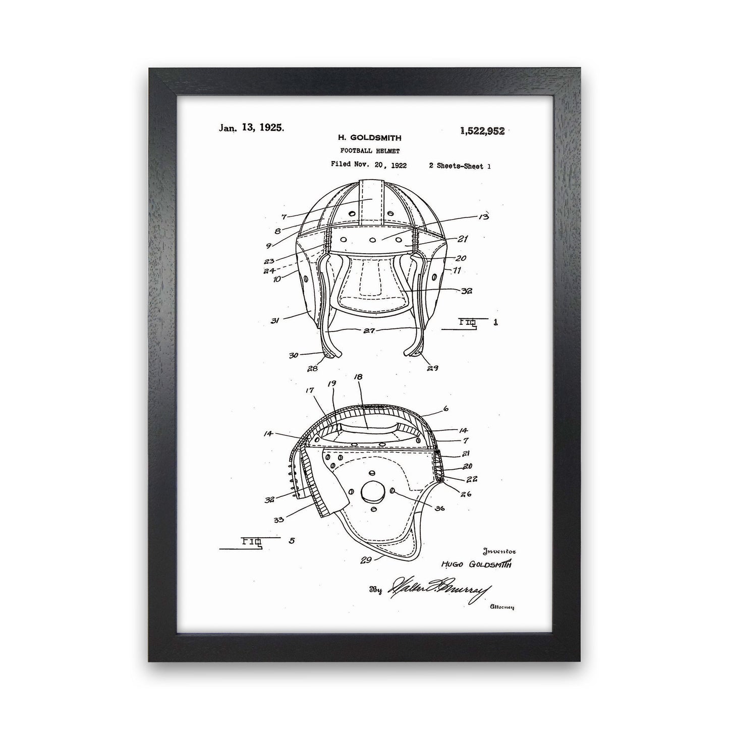 Football Helmet Patent Art Print by Jason Stanley Black Grain