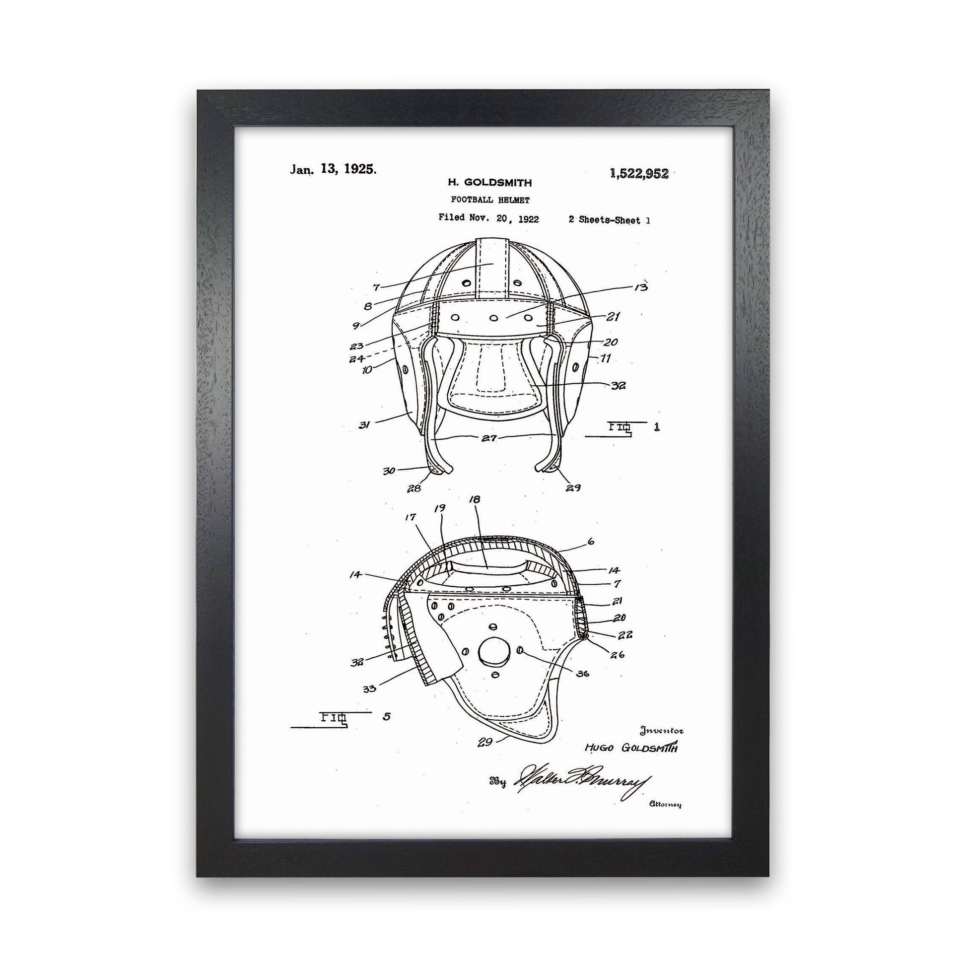 Football Helmet Patent Art Print by Jason Stanley Black Grain