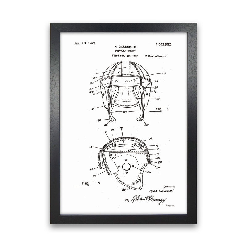 Football Helmet Patent Art Print by Jason Stanley Black Grain