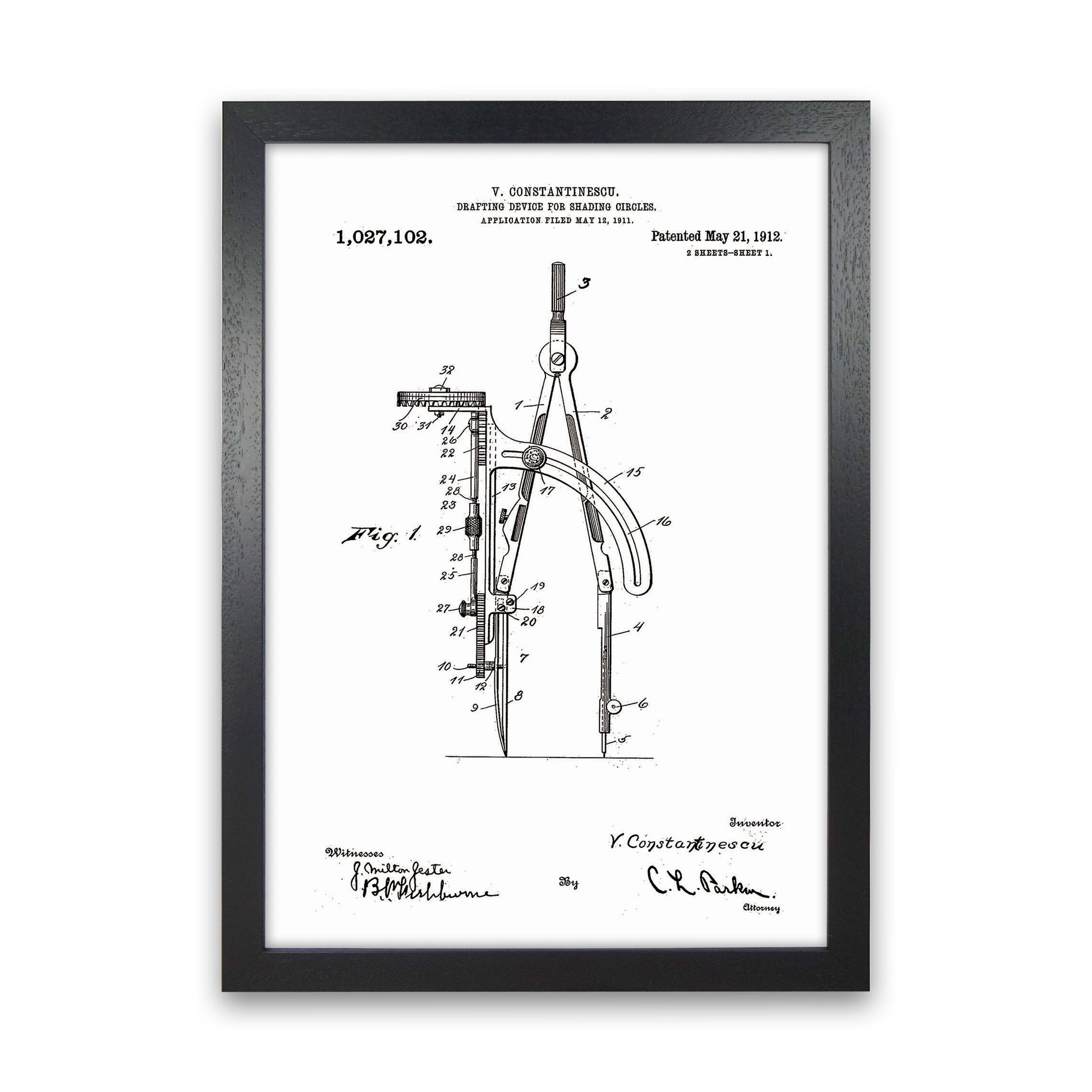 Drafting Device Patent Art Print by Jason Stanley Black Grain