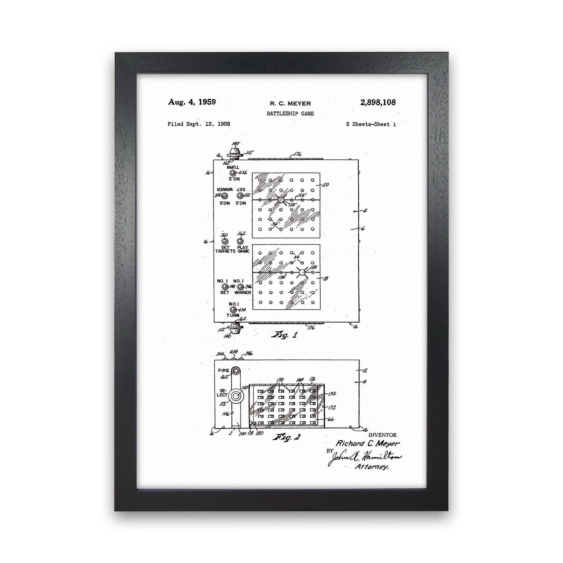 Battleship Game Patent Art Print by Jason Stanley Black Grain