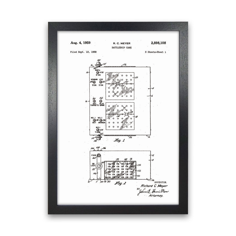 Battleship Game Patent Art Print by Jason Stanley Black Grain