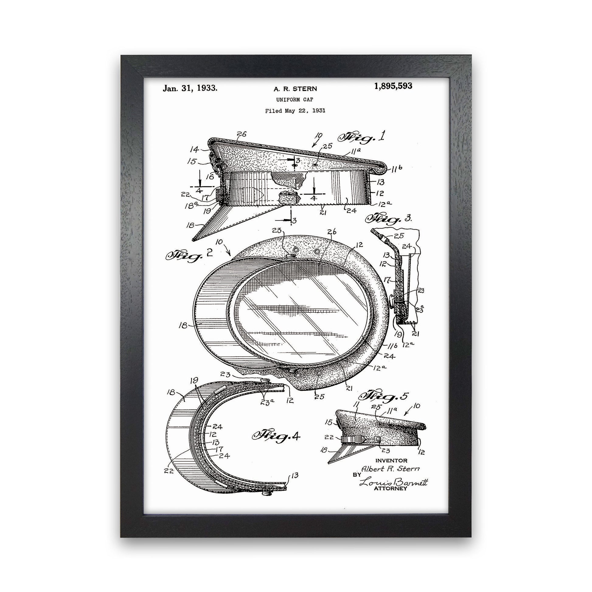 Police Man Hat Patent Art Print by Jason Stanley Black Grain