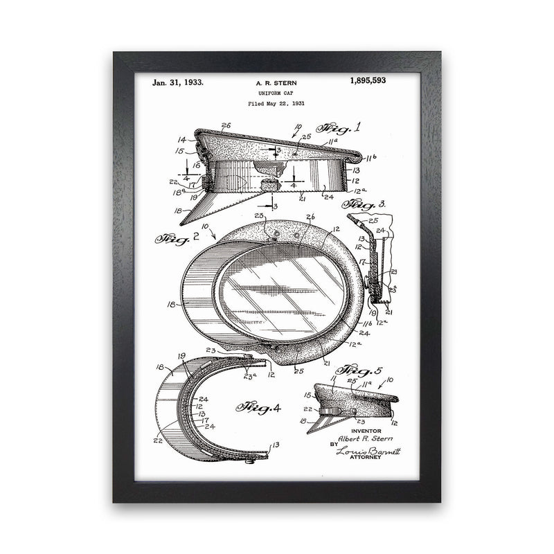 Police Man Hat Patent Art Print by Jason Stanley Black Grain