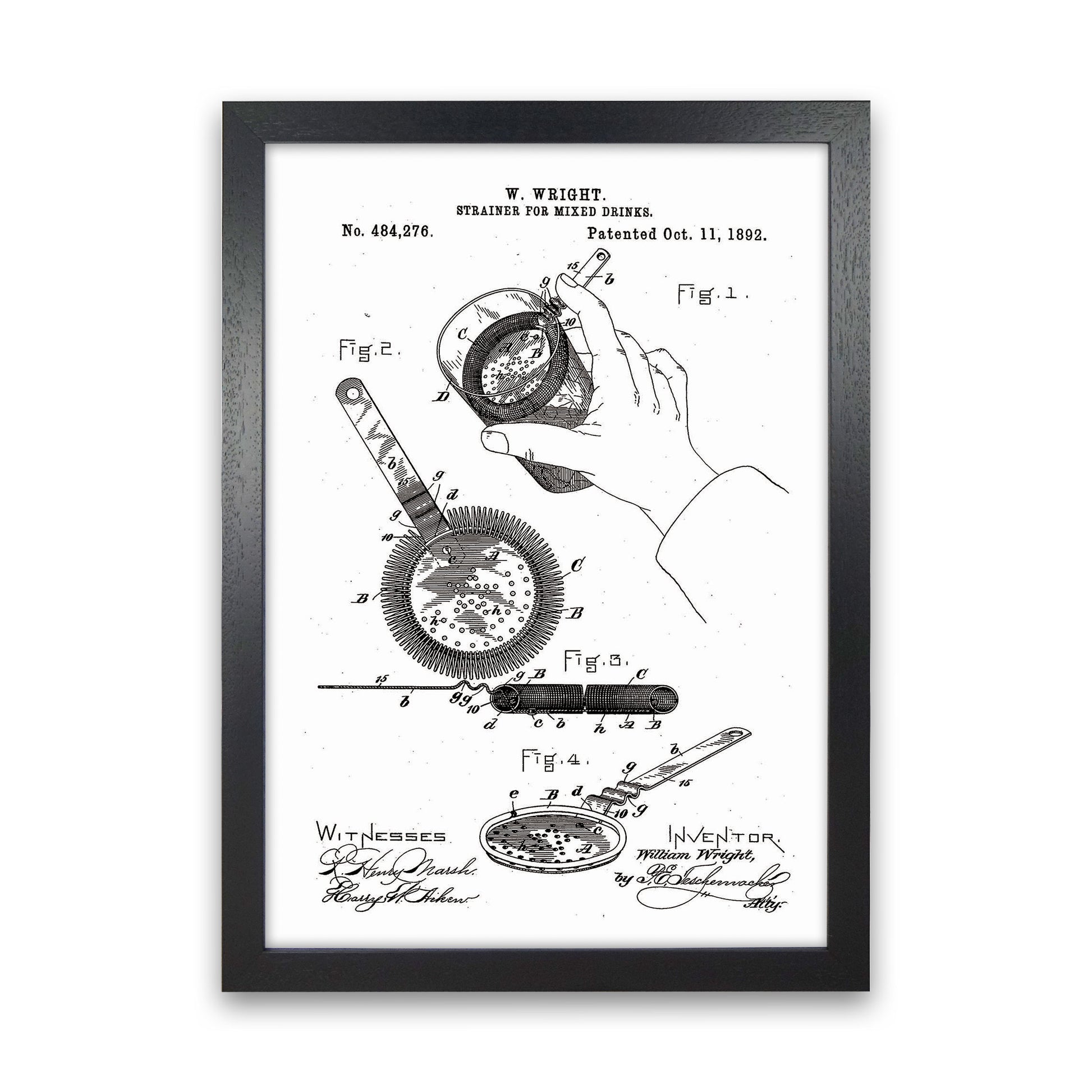 Drink Strainer Patent Art Print by Jason Stanley Black Grain