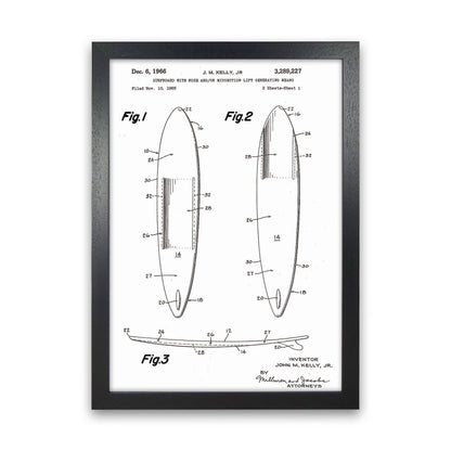 Surfboard Patent White Art Print by Jason Stanley Black Grain