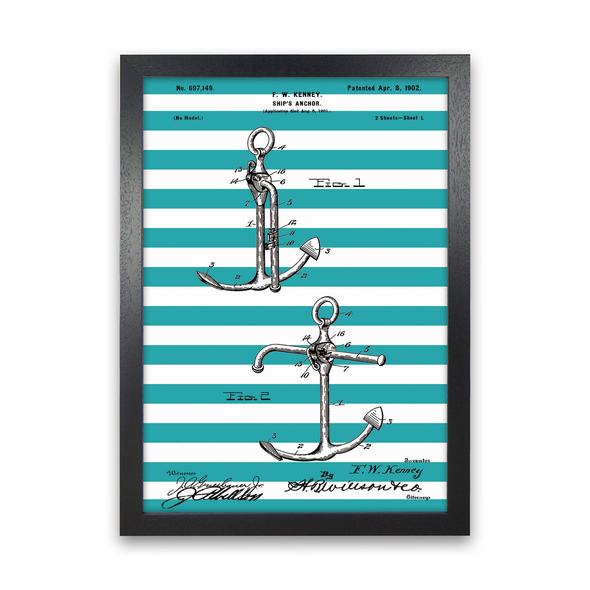 Anchor Patent Stripe Art Print by Jason Stanley Black Grain