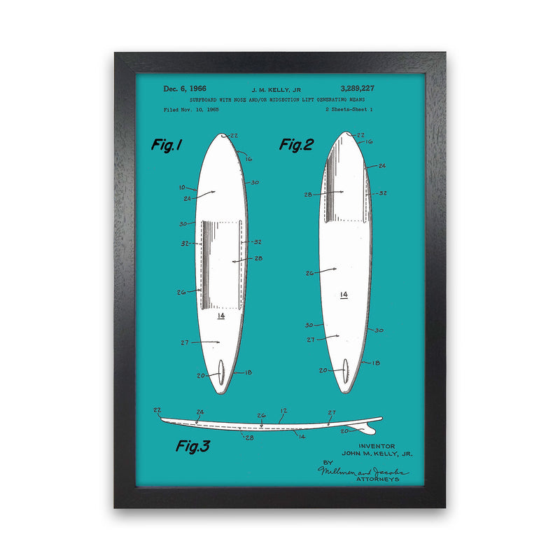 Surfboard Patent Blue Art Print by Jason Stanley Black Grain