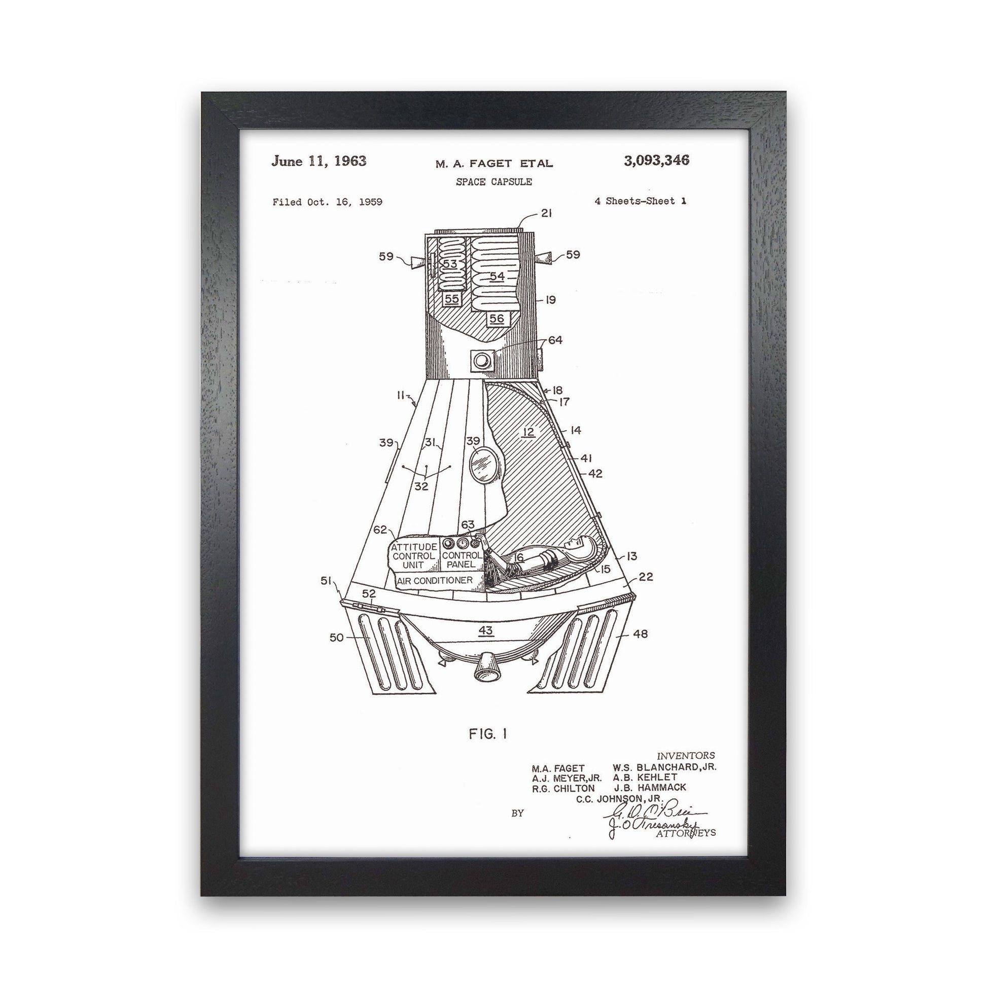 Space Capsule Patent Art Print by Jason Stanley Black Grain
