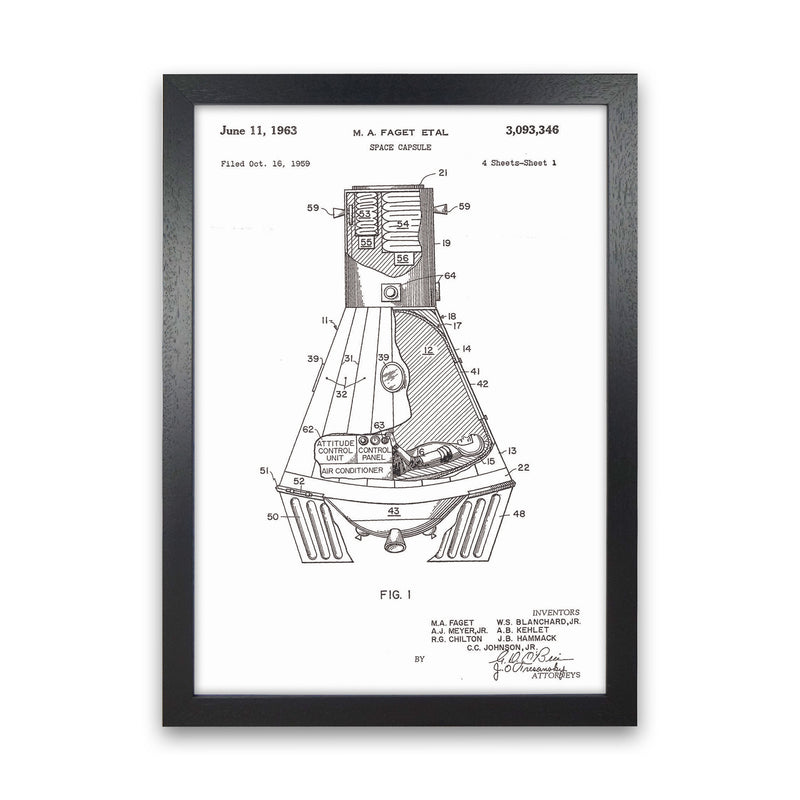 Space Capsule Patent Art Print by Jason Stanley Black Grain