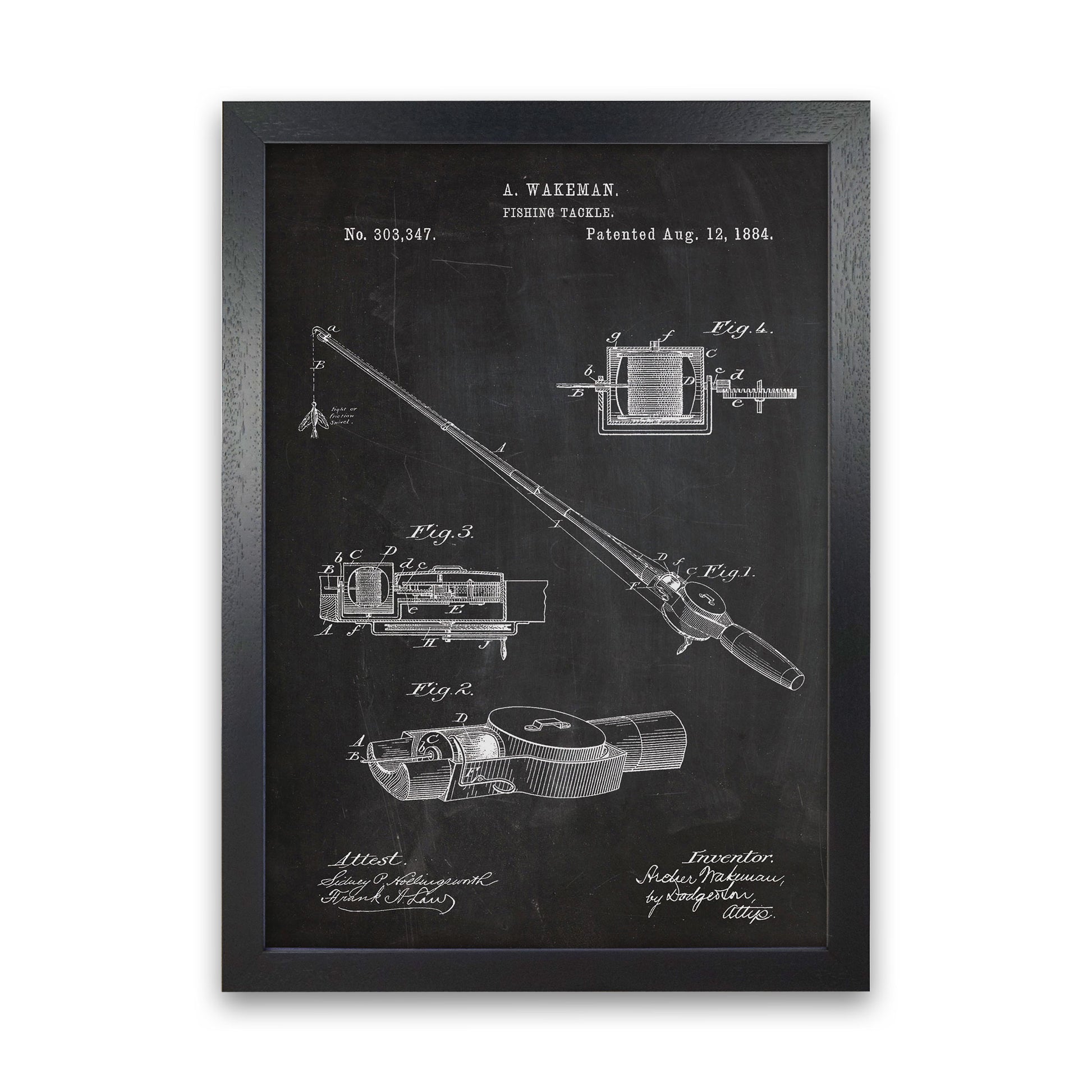 Fishing Rod Patent Art Print by Jason Stanley Black Grain