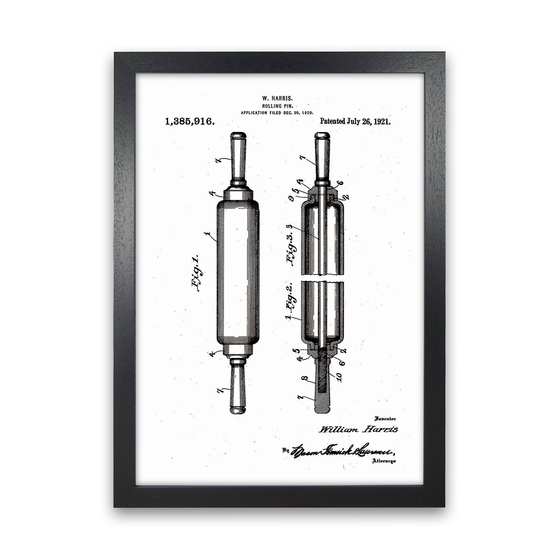 Rolling Pin Patent Art Print by Jason Stanley Black Grain