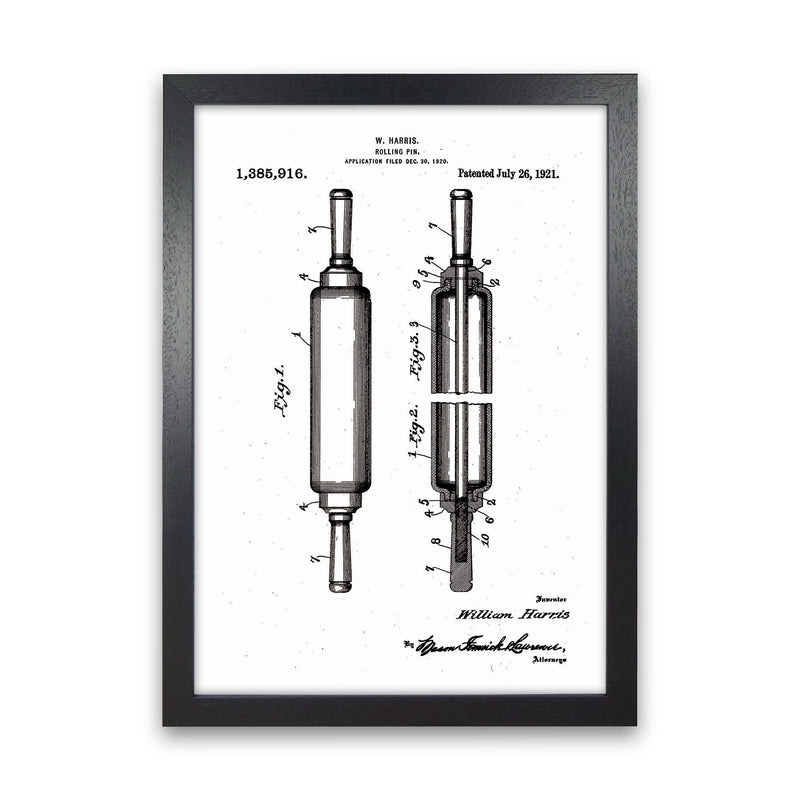 Rolling Pin Patent Art Print by Jason Stanley Black Grain