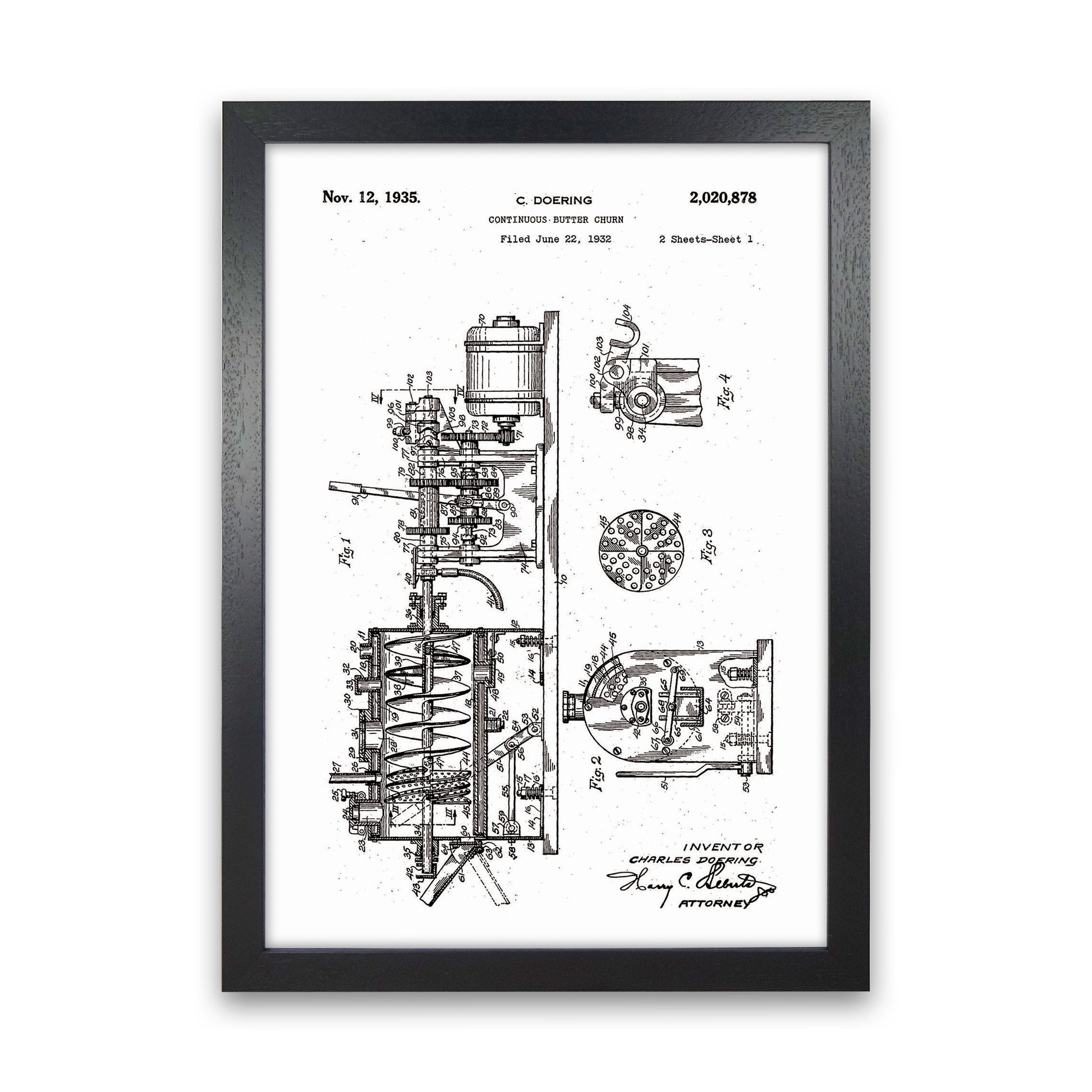 Butter Churn Patent Art Print by Jason Stanley Black Grain