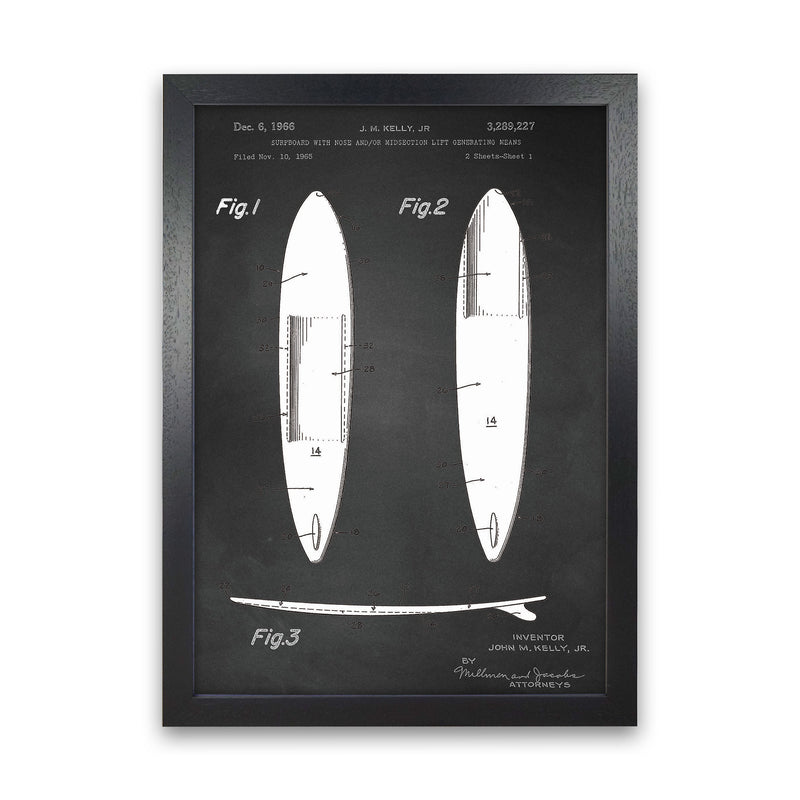 Surfboard Patent 1 Art Print by Jason Stanley Black Grain