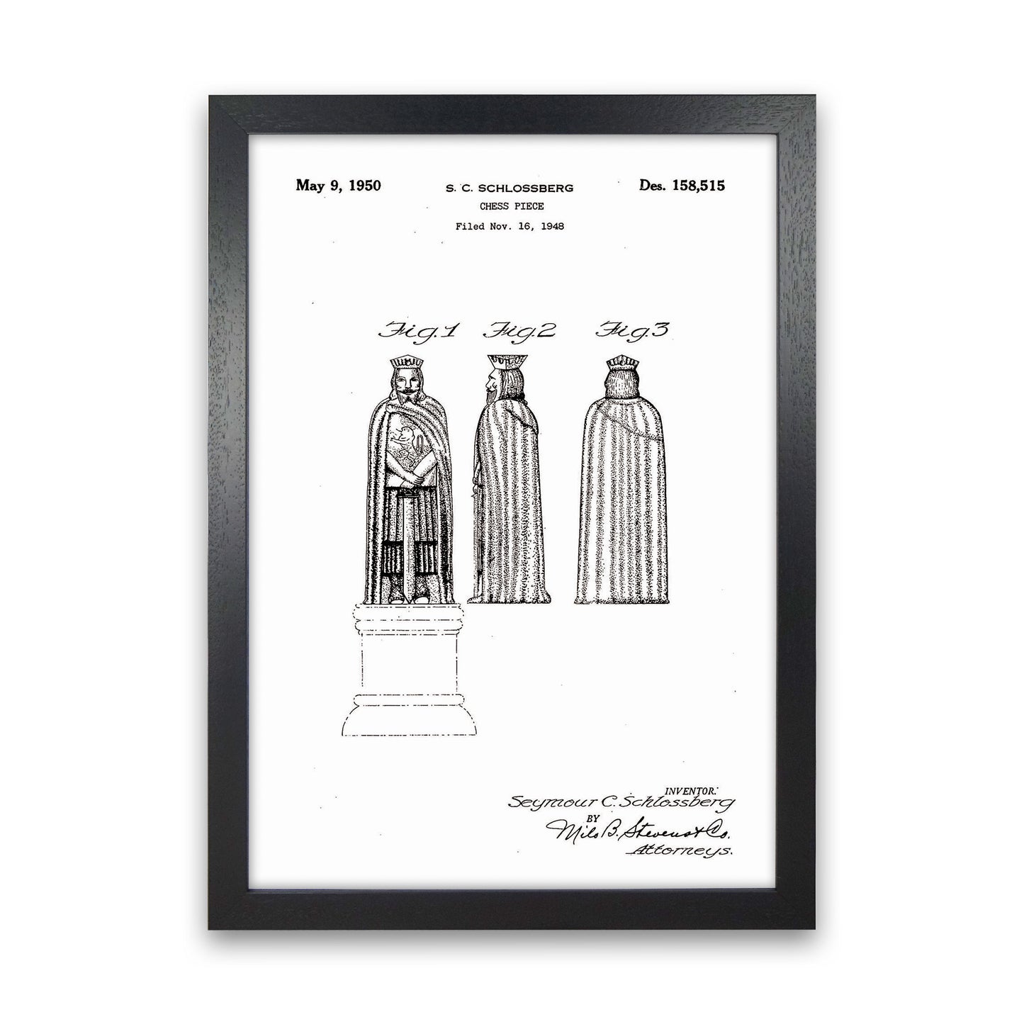 Chess Piece Patent Art Print by Jason Stanley Black Grain