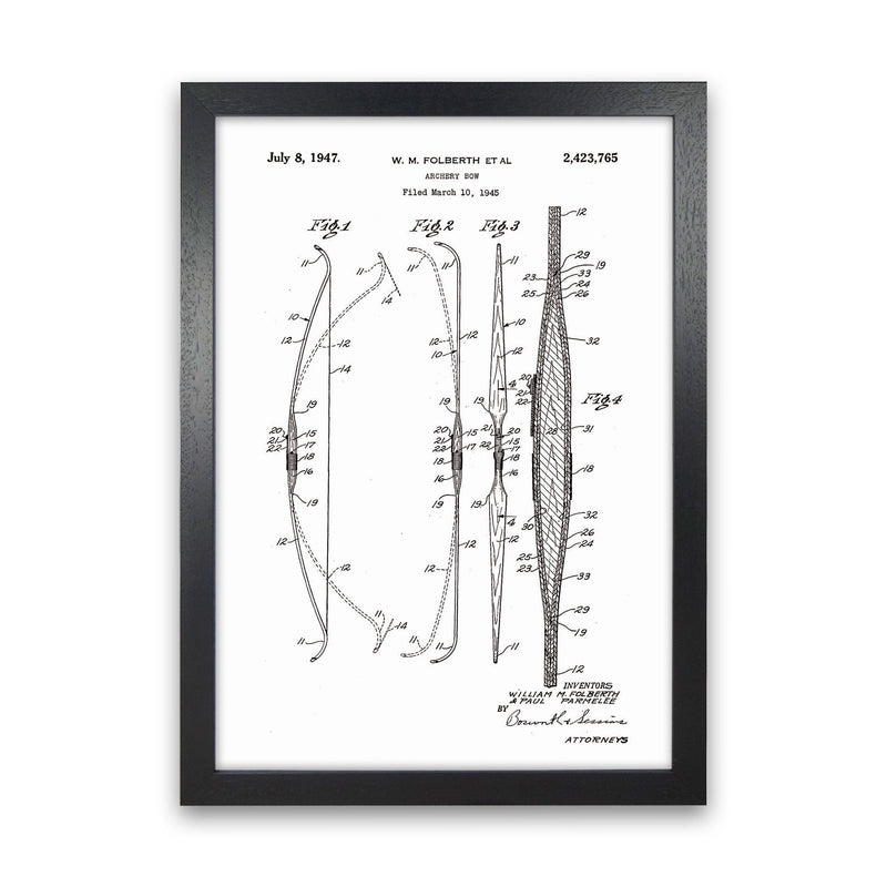 Archery Bow Patent Art Print by Jason Stanley Black Grain