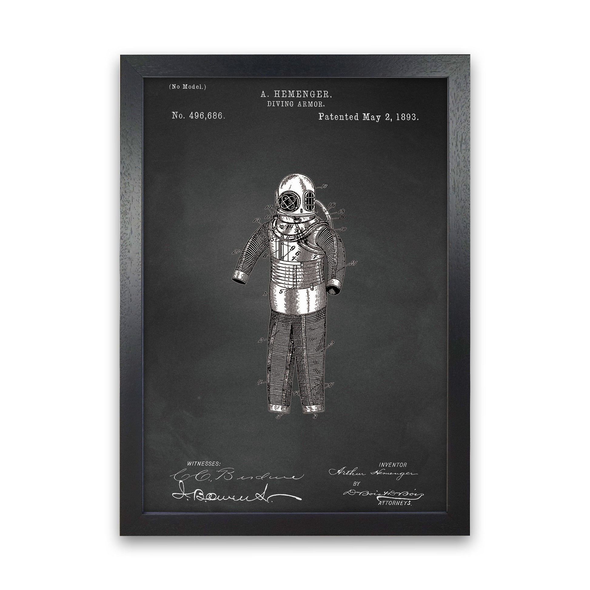 Diving Armor Patent Art Print by Jason Stanley Black Grain